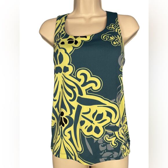 Athleta Blue Damask Print Racerback Tank Top with Built-in Underwire Bra 34B Med - Picture 1 of 8